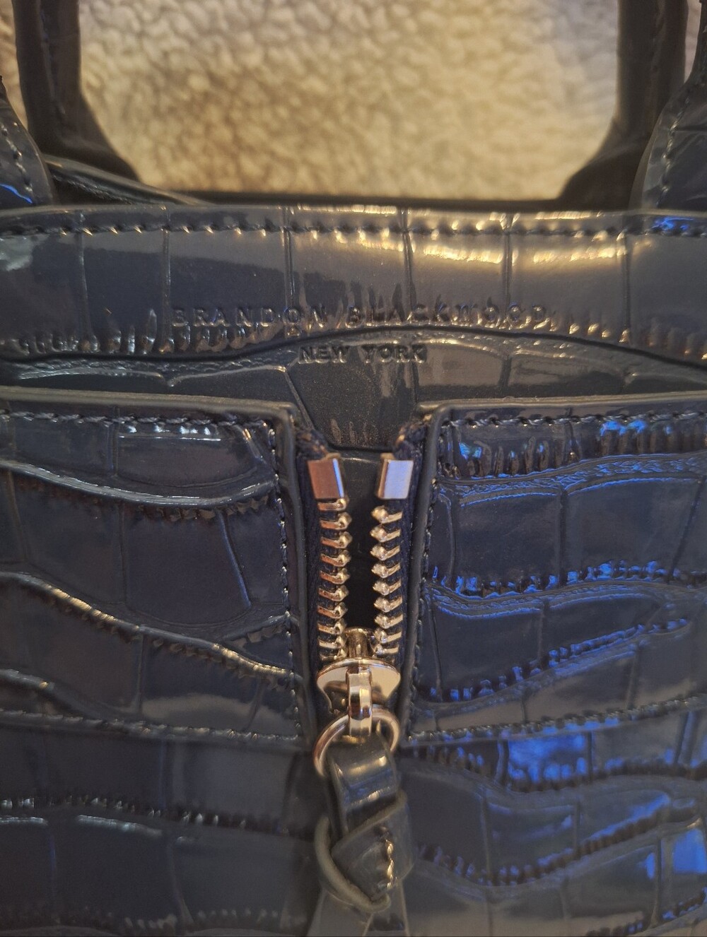 Brandon Blackwood Mini Kuei Navy Croc-Embossed Bag - Picture 3 of 15